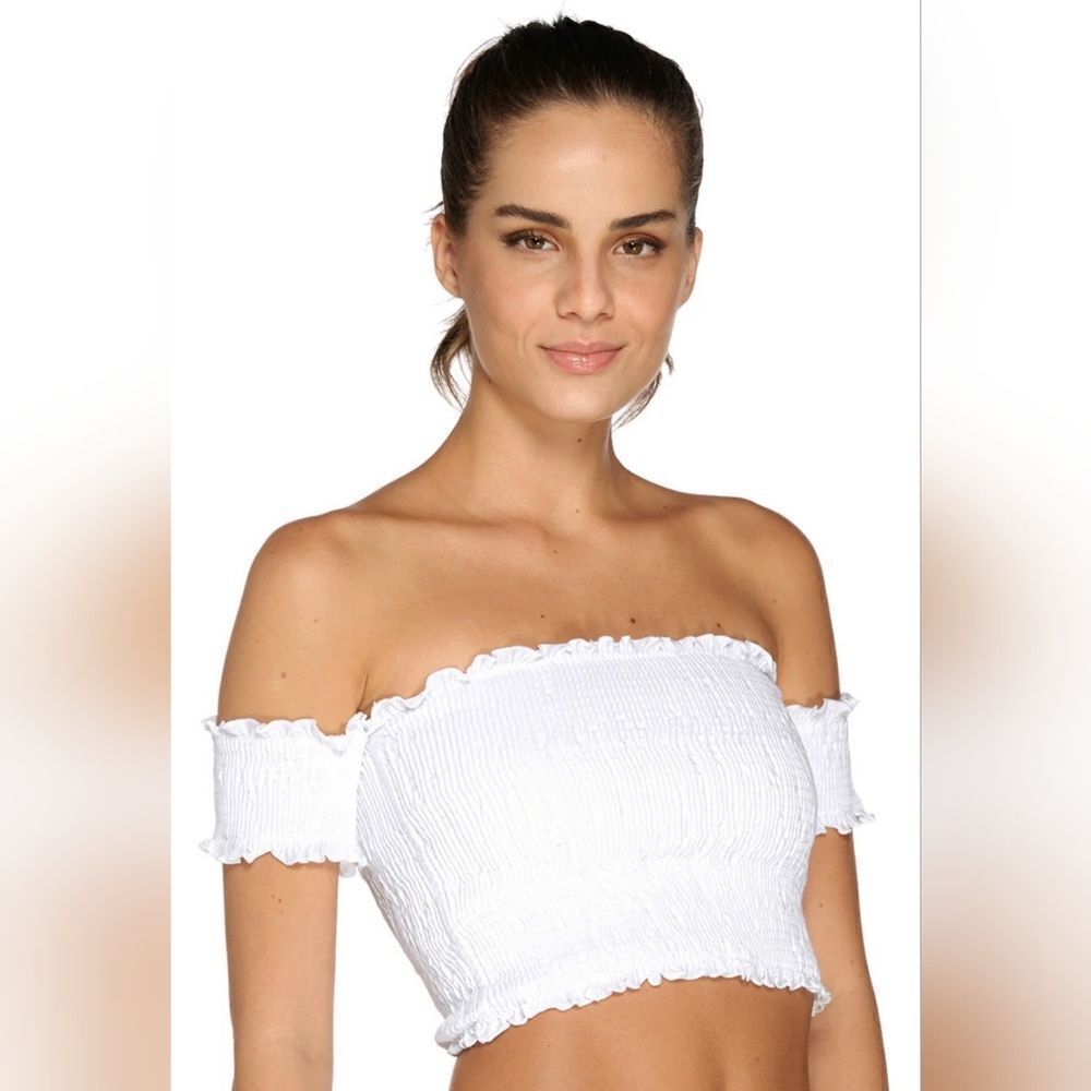 Me To We White Shirred Cropped Top (S)